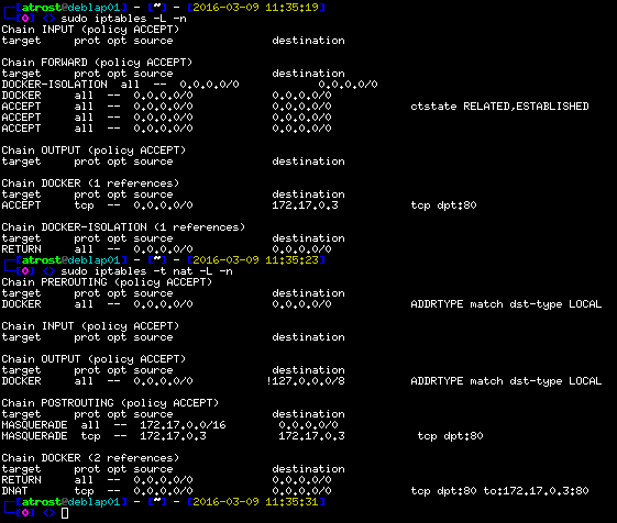 Example iptables list output