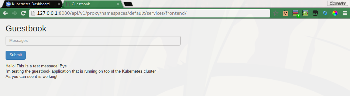 Kubernetes Guesbook App with some example entries