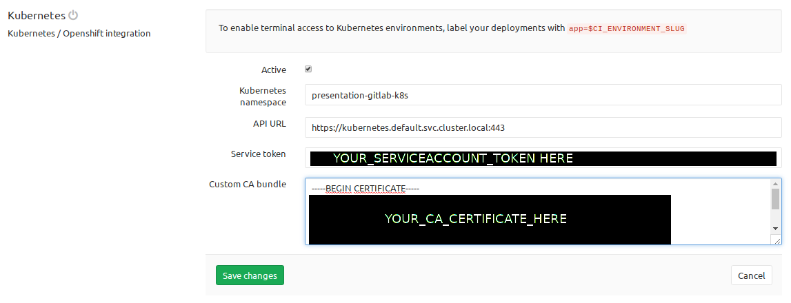 GitLab - Kubernetes Integration Form