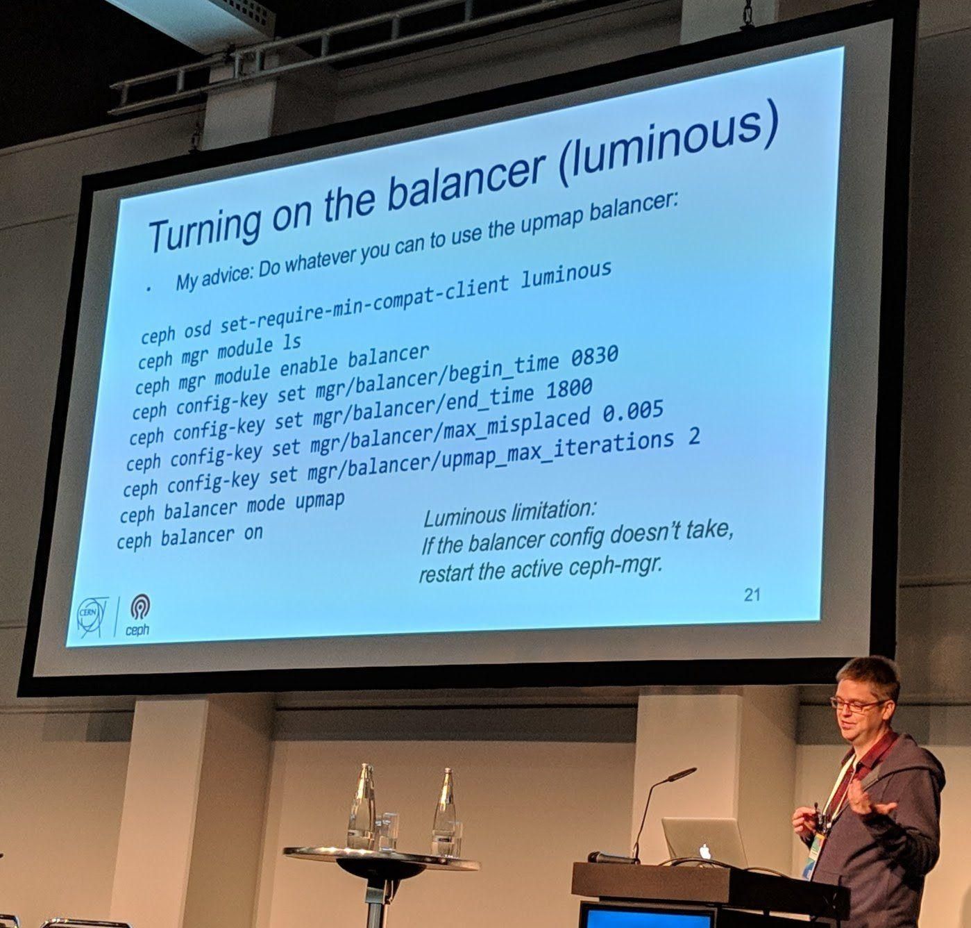 Ceph Day Berlin 2018 - Mastering Ceph Operations: Upmap and the Mgr Balancer, Dan van der Ster, CERN - 'Turning on the balancer (luminous)'