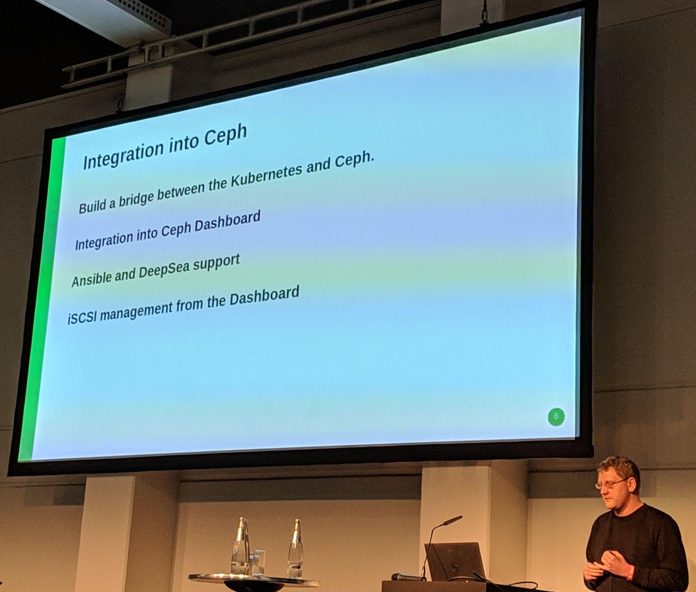 Ceph Day Berlin 2018 - Deploying Ceph in Kubernetes with Rook, Sebastian Wagner, SUSE - 'Integration into Ceph'