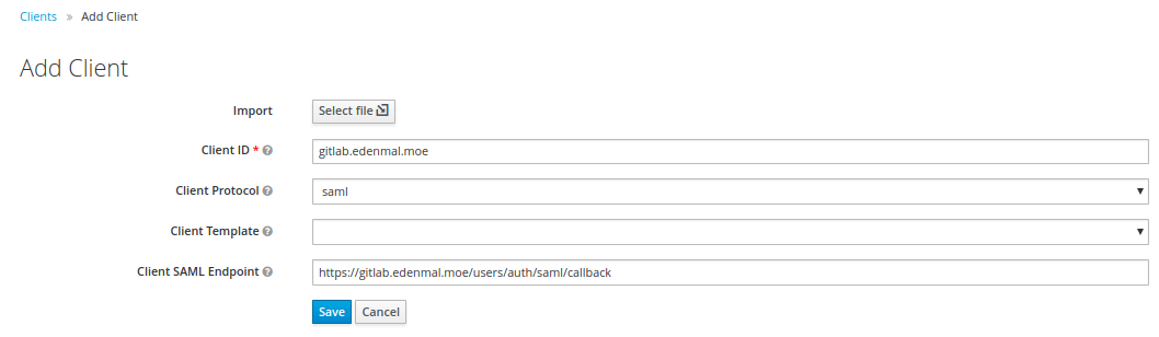 Keycloak - Add Client form