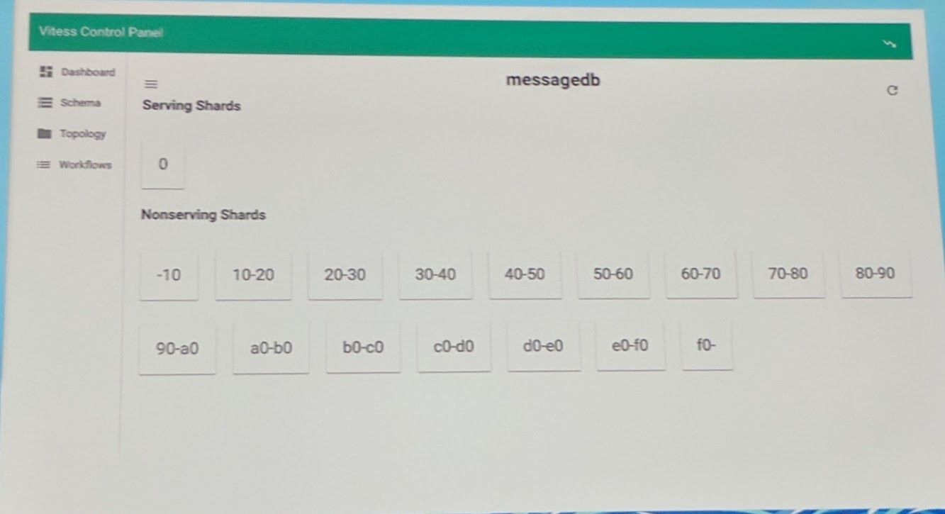 KubeCon - Keynote - Vitess webinterface before telling Vitess to use the shards