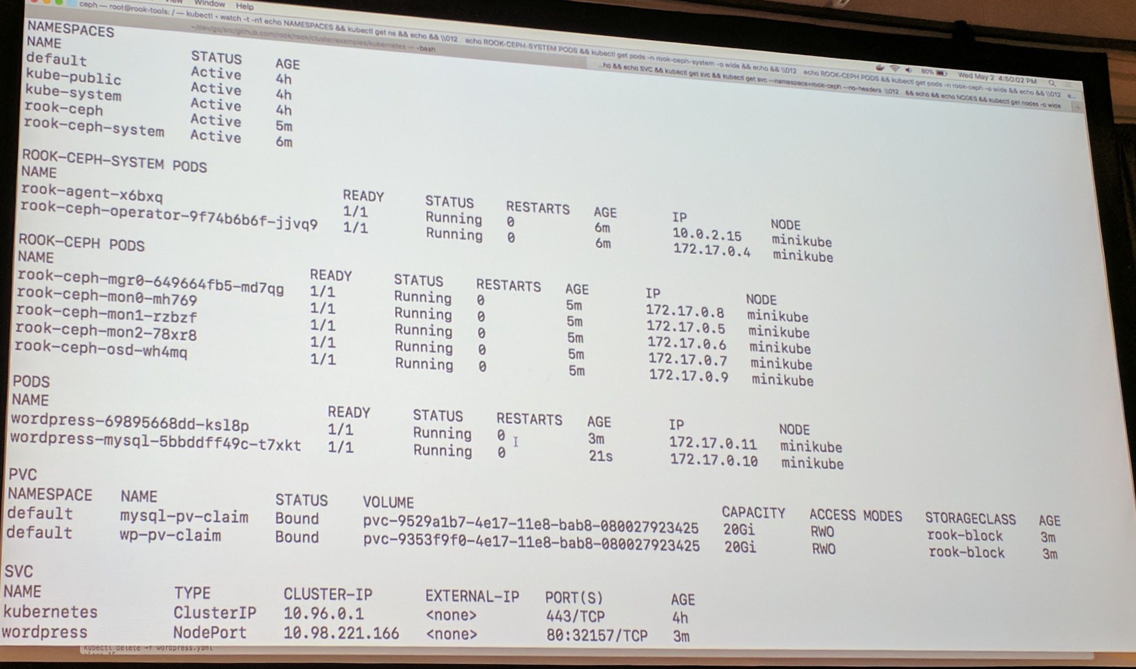 KubeCon: Rook Demo WordPress and MySQL example