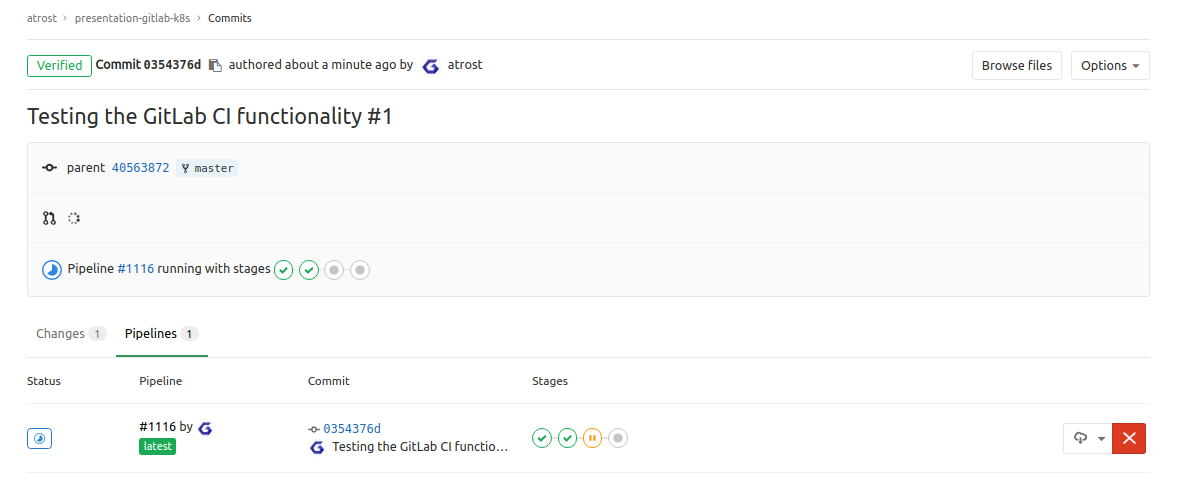 GitLab CI - Commit Pipeline list view