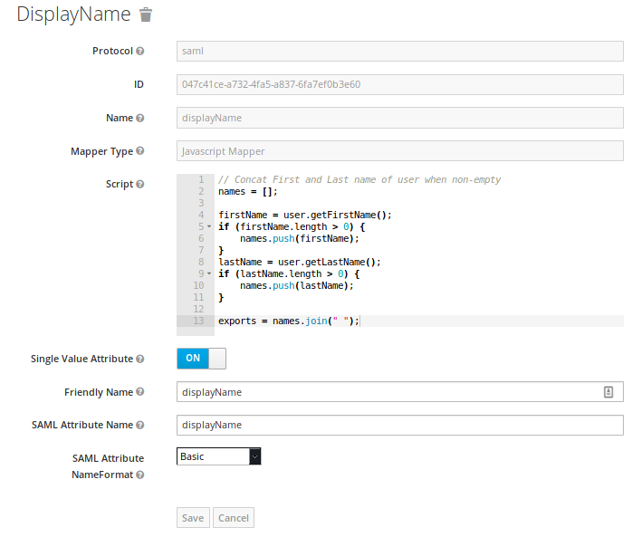 Keycloak Client Mapper displayName Options