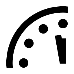 Doomsday clock, in 2022, at 1.67 minutes (100 seconds) to midnight - Uploaded to Wikimedia by Ryanicus Girraficus