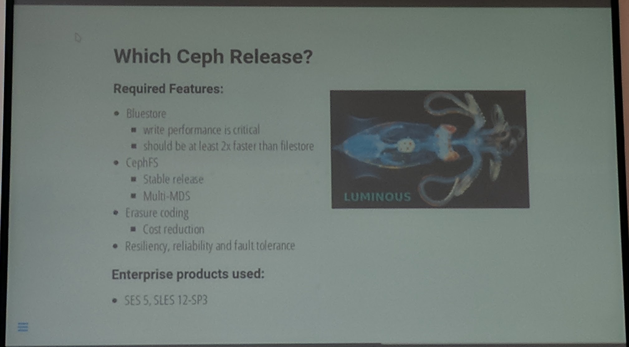 Ceph Day Darmstadt 2018 - Email Storage - Ceph Release used